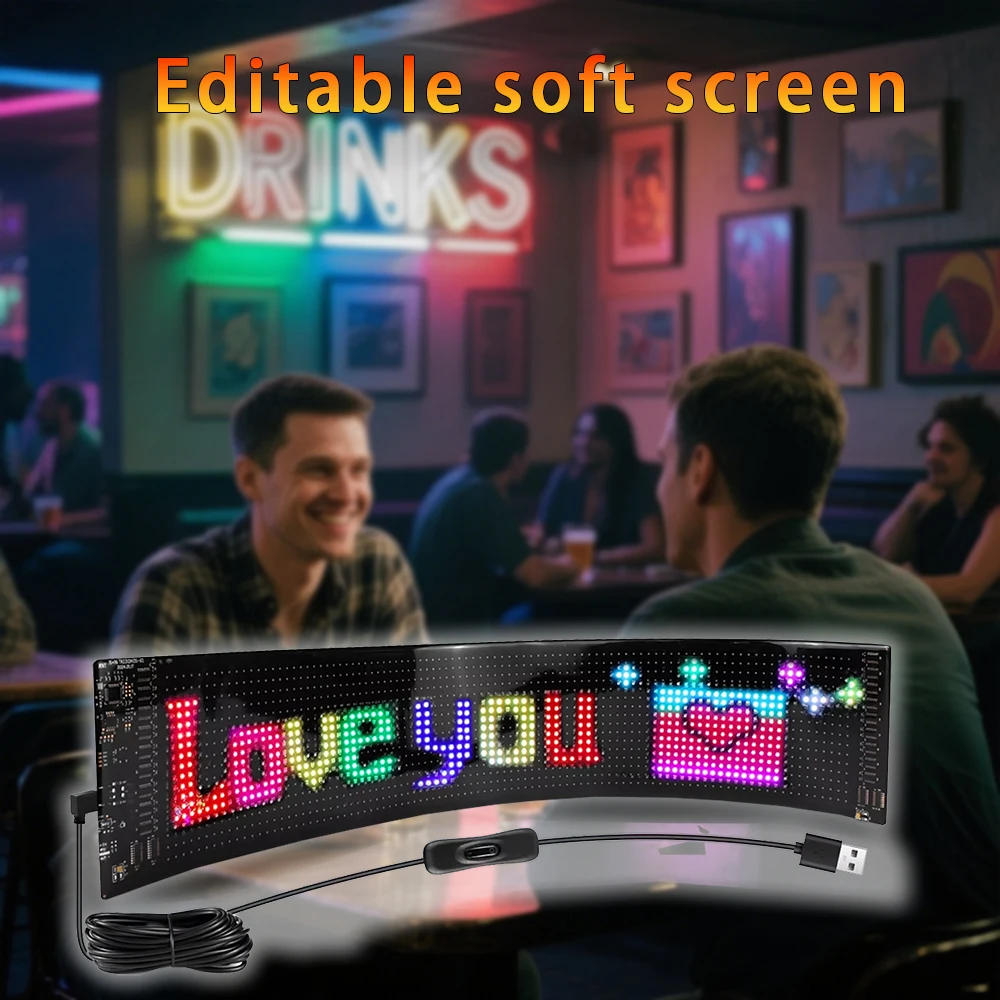 

USB светодиодная матрица, пиксельная панель, анимация, 5 В, Bluetooth, управление приложением, гибкий адресный узор, граффити, прокрутка текста, RGB автомобильный знак