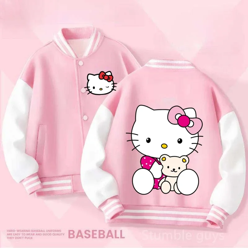 

Одежда для мальчиков и девочек от 3 до 14 лет, бейсбольная форма Sanrio Hello Kitty, весенне-осенняя куртка, повседневная верхняя одежда