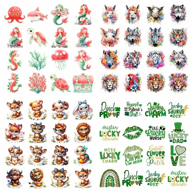 Cartoon cute animal letters Set heat transfer iron on printing vinyl stickers T-shirt stickers DIY Toy doll clothing decoration