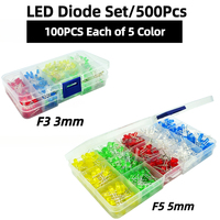 500Pcs / Set LED Diodes Kit F3 3mm F5 5mm Diode 100PCS Each of 5 Colors Values Kinds Types with Box