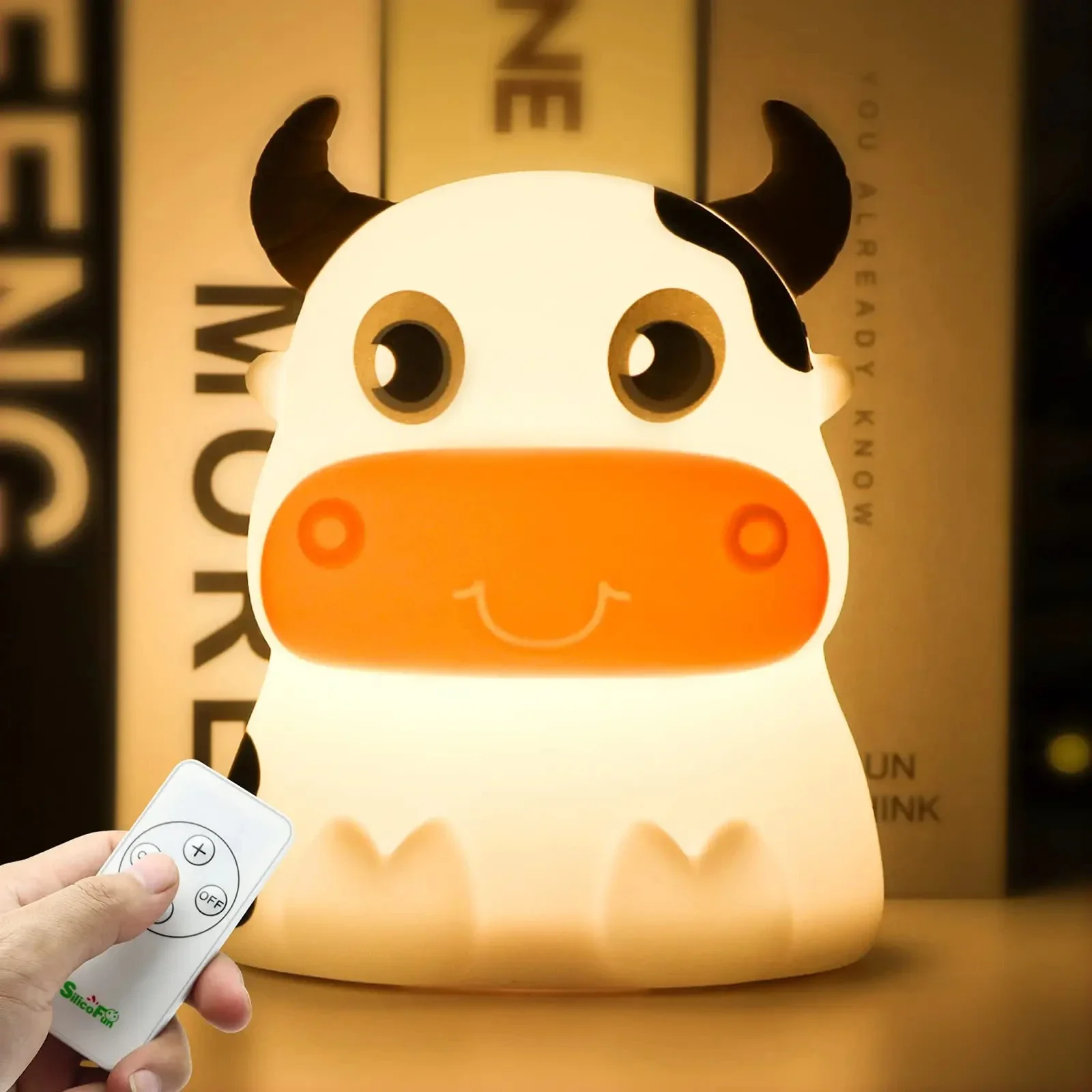 Cute Cow Night Light Remote Nightlight 7Colors Soft Silicone Animal LED Nursery Night Lamp Bedroom Decor for Baby Infant Toddler