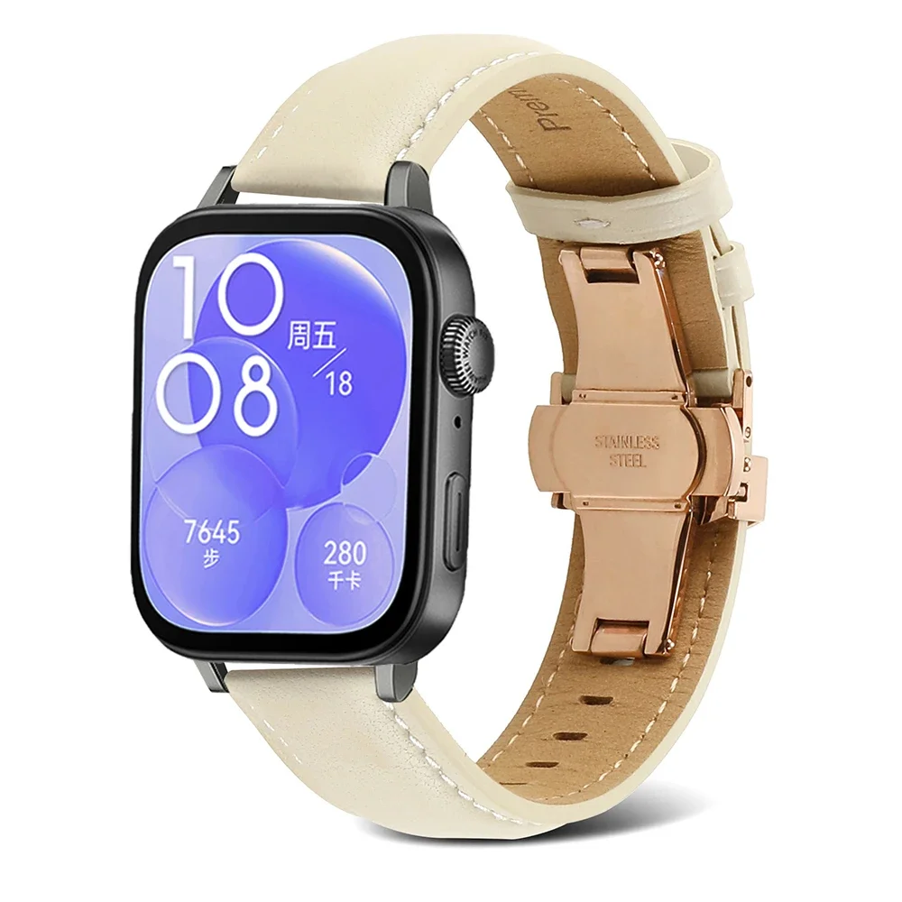 Cinturino in pelle per Huawei Watch Fit 3/Fit 4/Fit 4 pro Cinturino con fibbia a farfalla in metallo per orologio Fit 4/Fit 4 pro Band Accessori