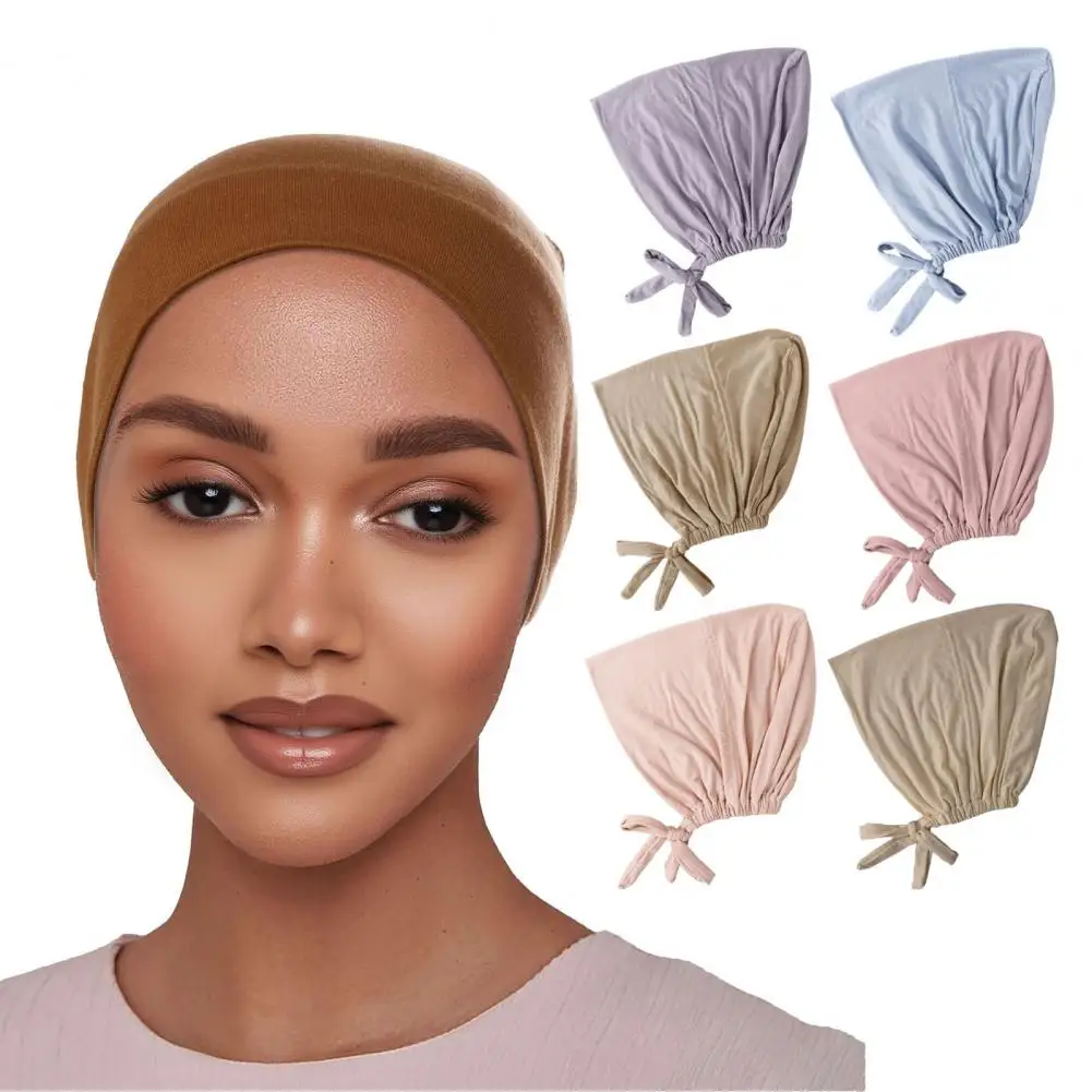 Adjustable Headscarf Flexible Turban Hat Elegant Middle Eastern Women Turban Hat with Adjustable Elastic Strap Solid for Stylish