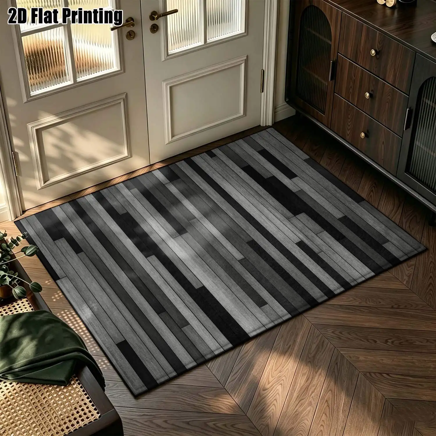 1Pc 2D Printed Gray-Black Geometric Striped Carpet, Nordic/Instagram/Modern Minimalist/European Style, Home Decor Floor Mat, Multi-Size, Machine Washable, for Entrance, Dining, Foyer, Bedroom, Study, Living Room