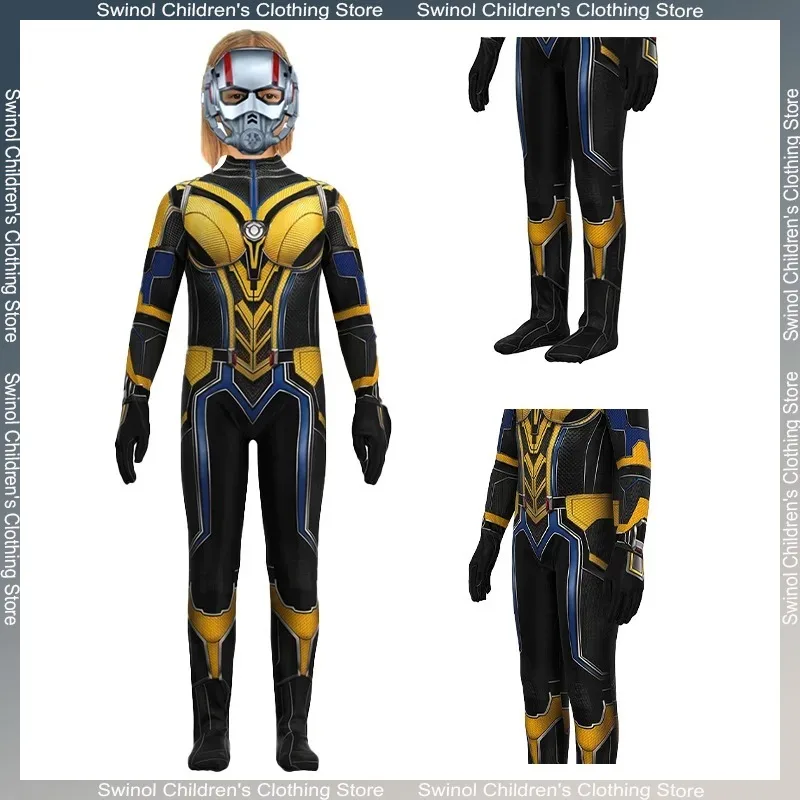 Swinol Ant-man and The Wasp Quantum Mania Onesie Children Cosplay Tights Mask Holiday Party Performance Costumes Unisex Kid Gift