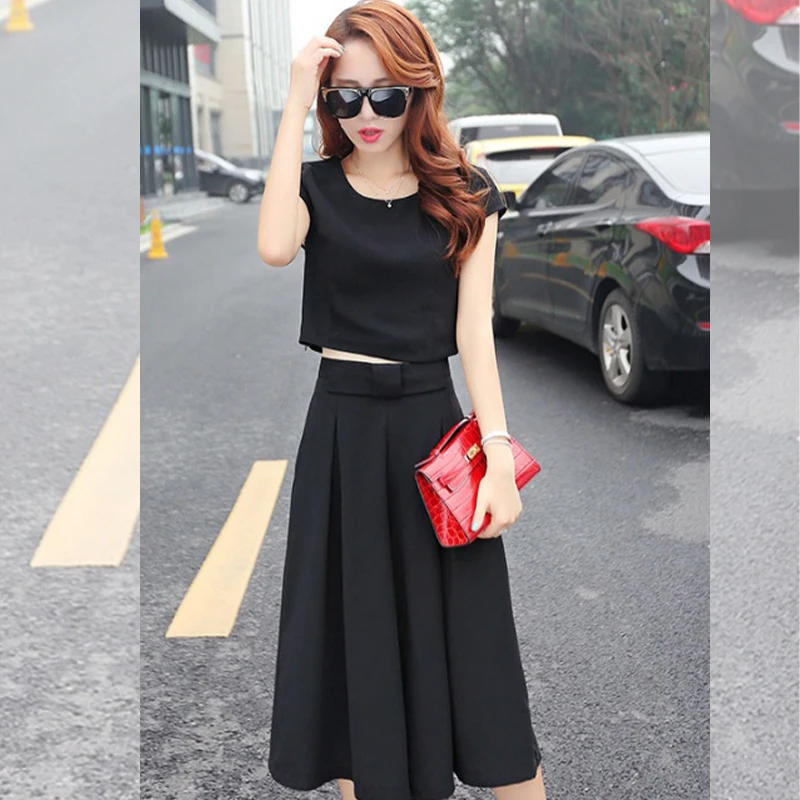 New Summer Fashion Korean Short-Sleeved T-Shirt And Wide-Leg Pants Suit For Women