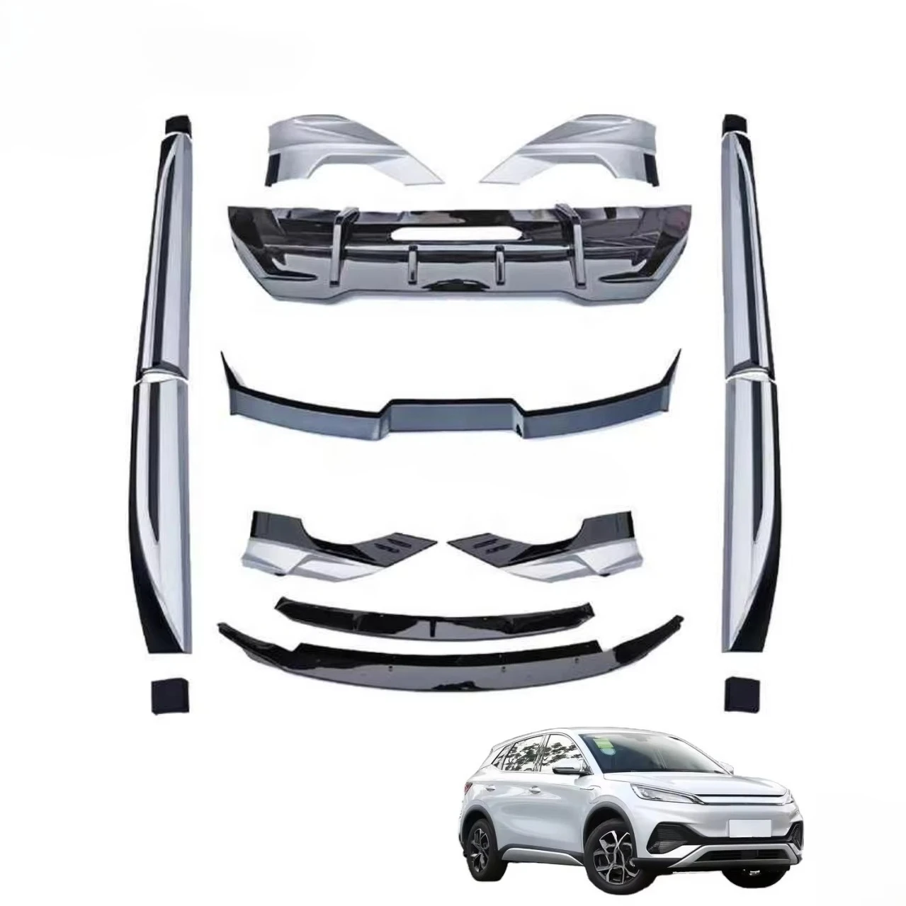 PP Front Rear Bumper Body Kit Two Flank Side Skirts Rear Spoilier For Yuan ATTO3 2024 Rear Wing Fender Wide Bodykit