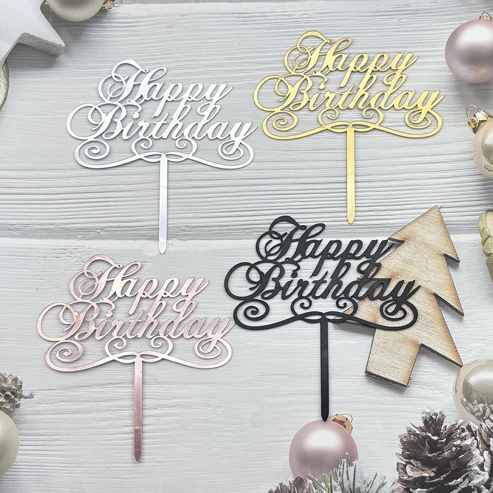 Rose Gold Alles Gute zum Geburtstag Kuchen Topper Acryl Brief Cupcake Topper Für Jungen Geburtstag Party Tasse Kuchen Topper Dekorieren Liefert – Detail 5