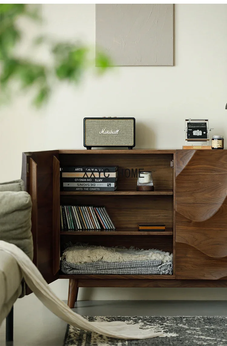 Living Room Locker Solid Wood Multi-Functional Shoe Cabinet Large Capacity Integrated Wave Sideboard Cabinet