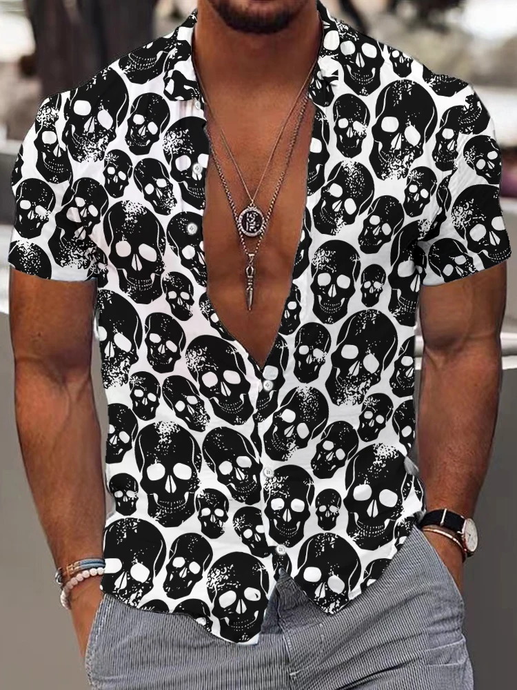 Skull 3D stampa digitale camicie stile gotico estate sciolto per il tempo libero camicia a maniche corte Street Hip Hop moda uomo camicia con bottoni