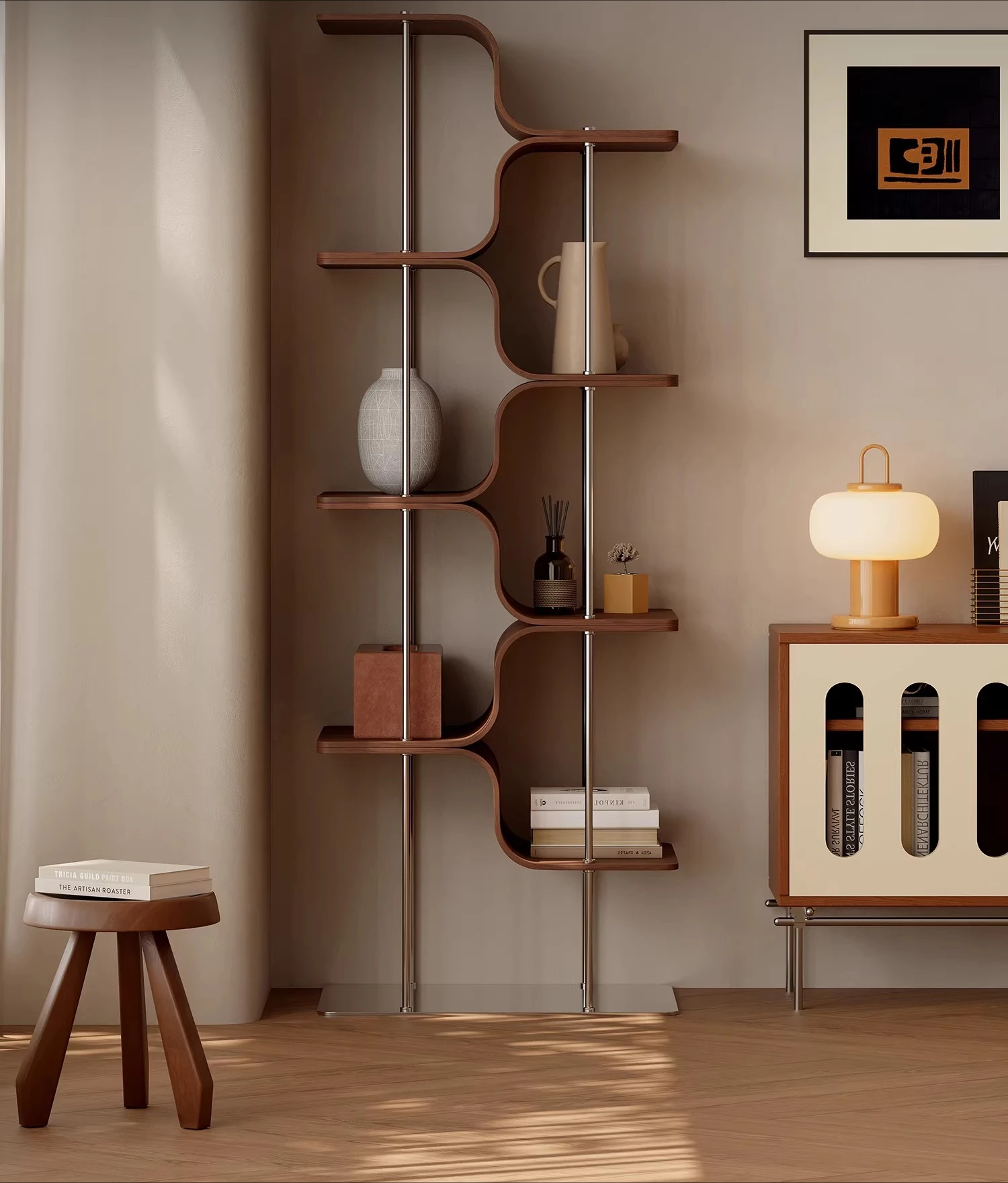 

Medieval style bookshelf shelf floor-to-ceiling solid wood walnut living room bedroom retro bookcase narrow corner