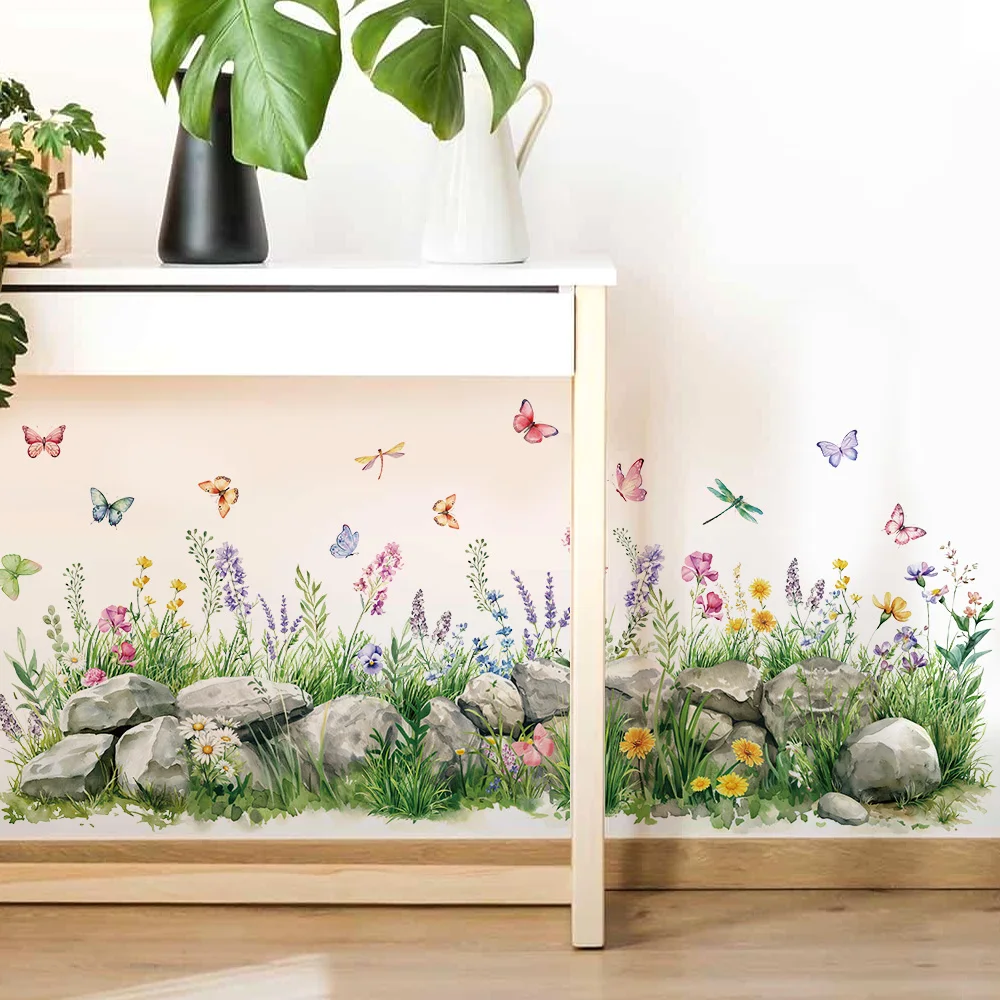 الحجارة والزهور المائية ملصقات الحائط فراشة الحضانة الفينيل جدار الفن الشارات لغرفة المعيشة غرفة نوم غرفة الاطفال ديكور المنزل #4
