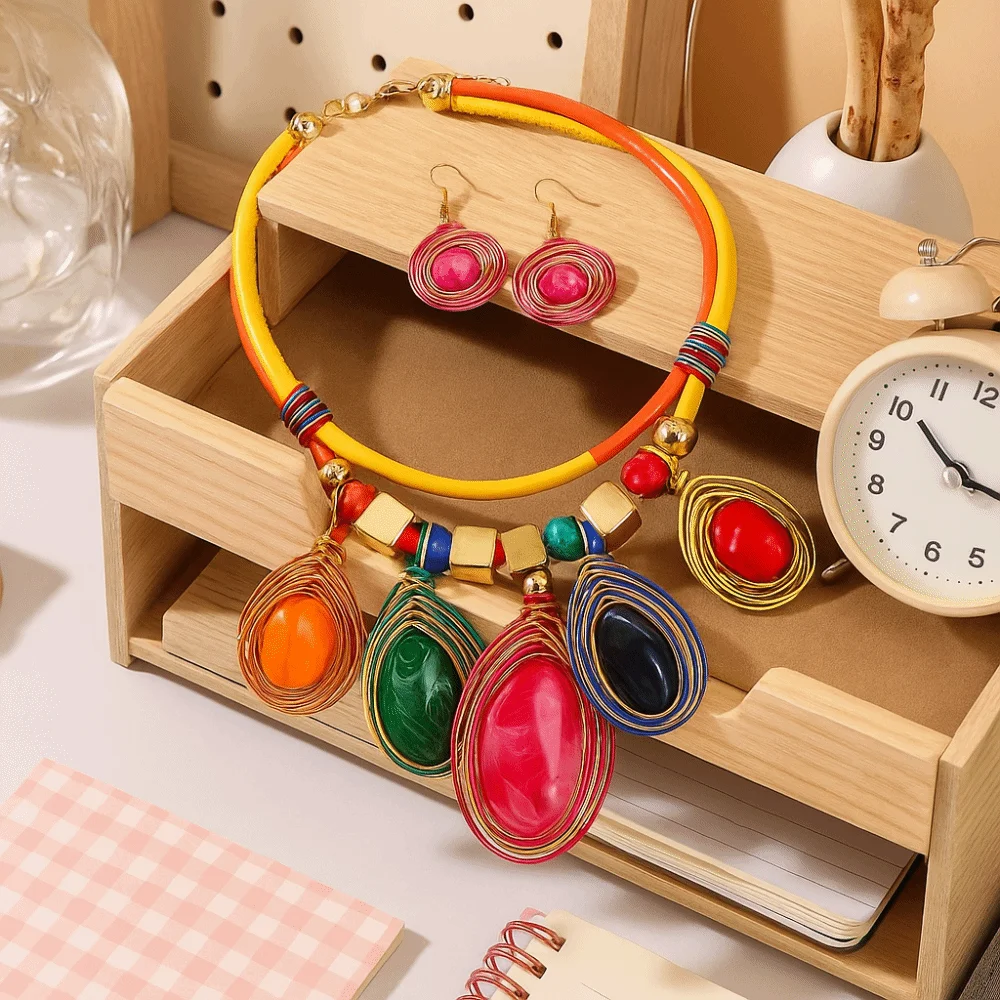 

Hook Earrings Necklace Set Safe Reliable Pu Rope Choker Costume Jewellery Charm Trendy Dangle Earrings Jewelry Gift