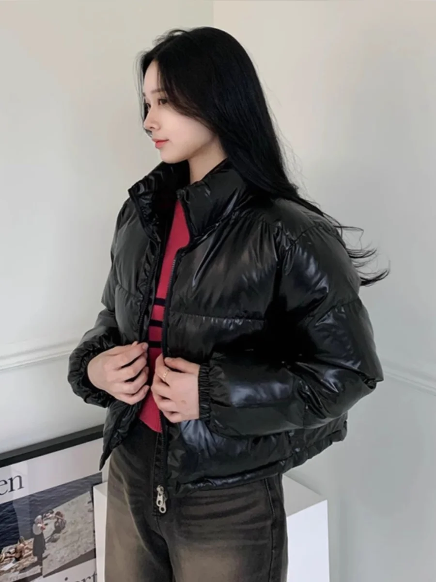 

Women's Thiened Cotton down Jaet Stand Collar ort Bread Sle Coat Long Sve Warm Winter Outerwear Zipper Closure