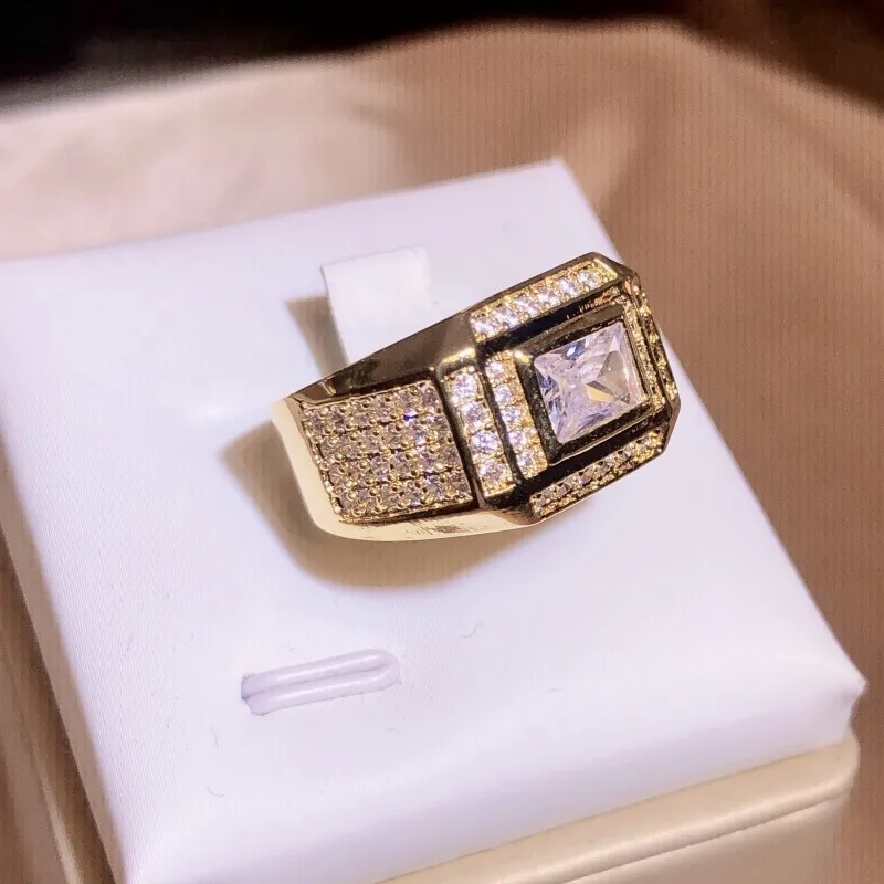 Men's Yellow Gold Rectangular Diamond Luxury Ring