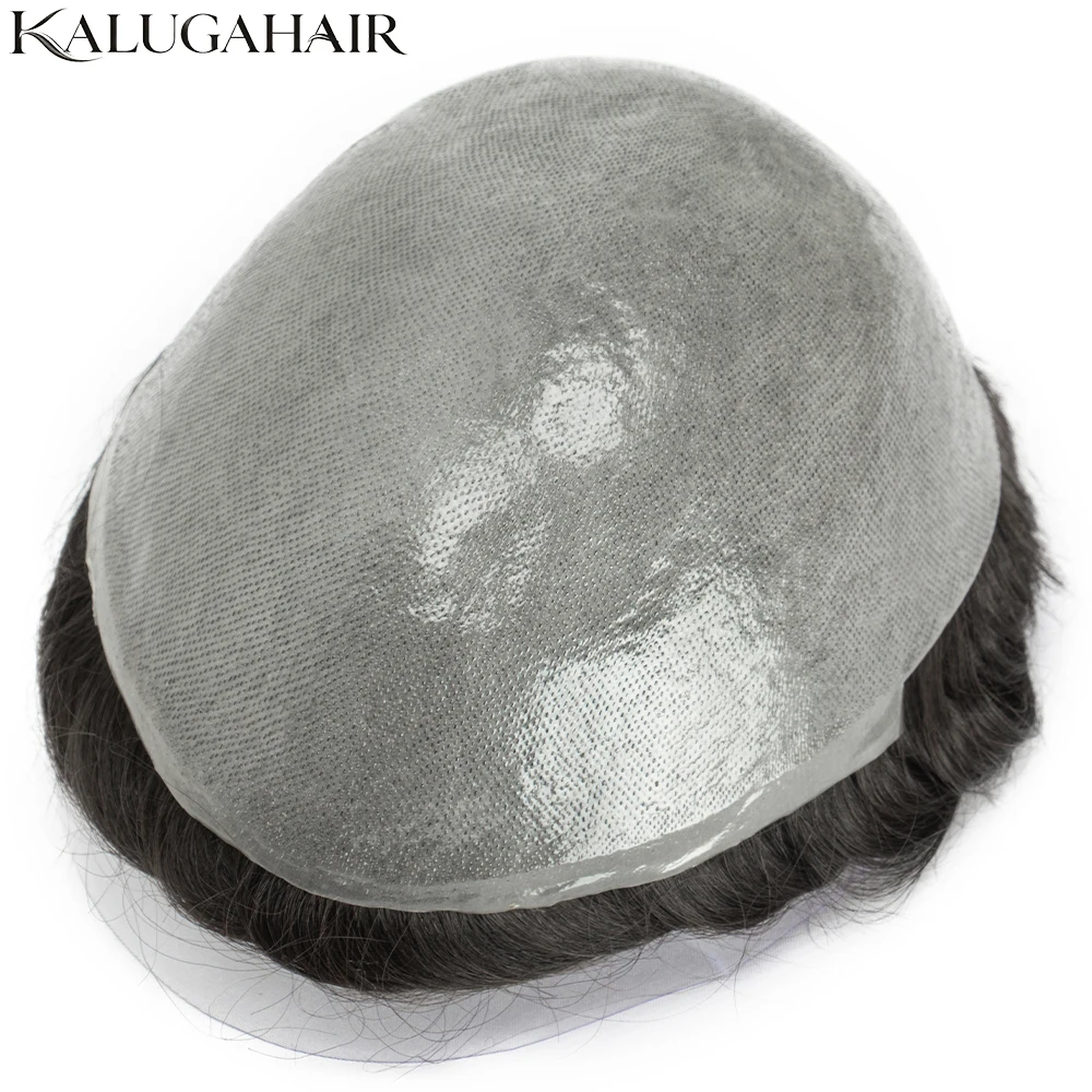 0.08mm Slightly Thicker PU Skin Men's Toupee Knots Hair System Replacement for European and American Natural Human Hair Wig
