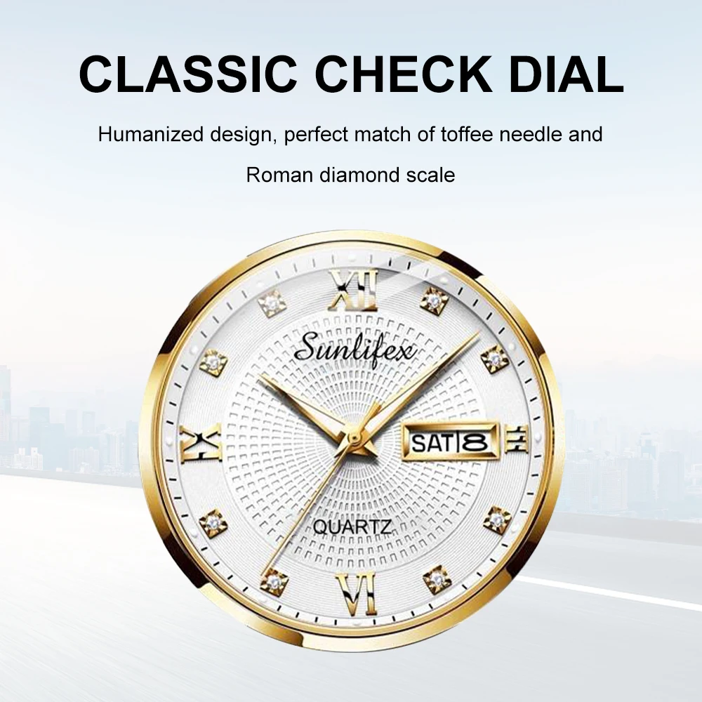 Sunlifex 2024 Orologio tradizionale da uomo d'affari Orologio al quarzo da indossare ogni giorno semplice e per il tempo libero