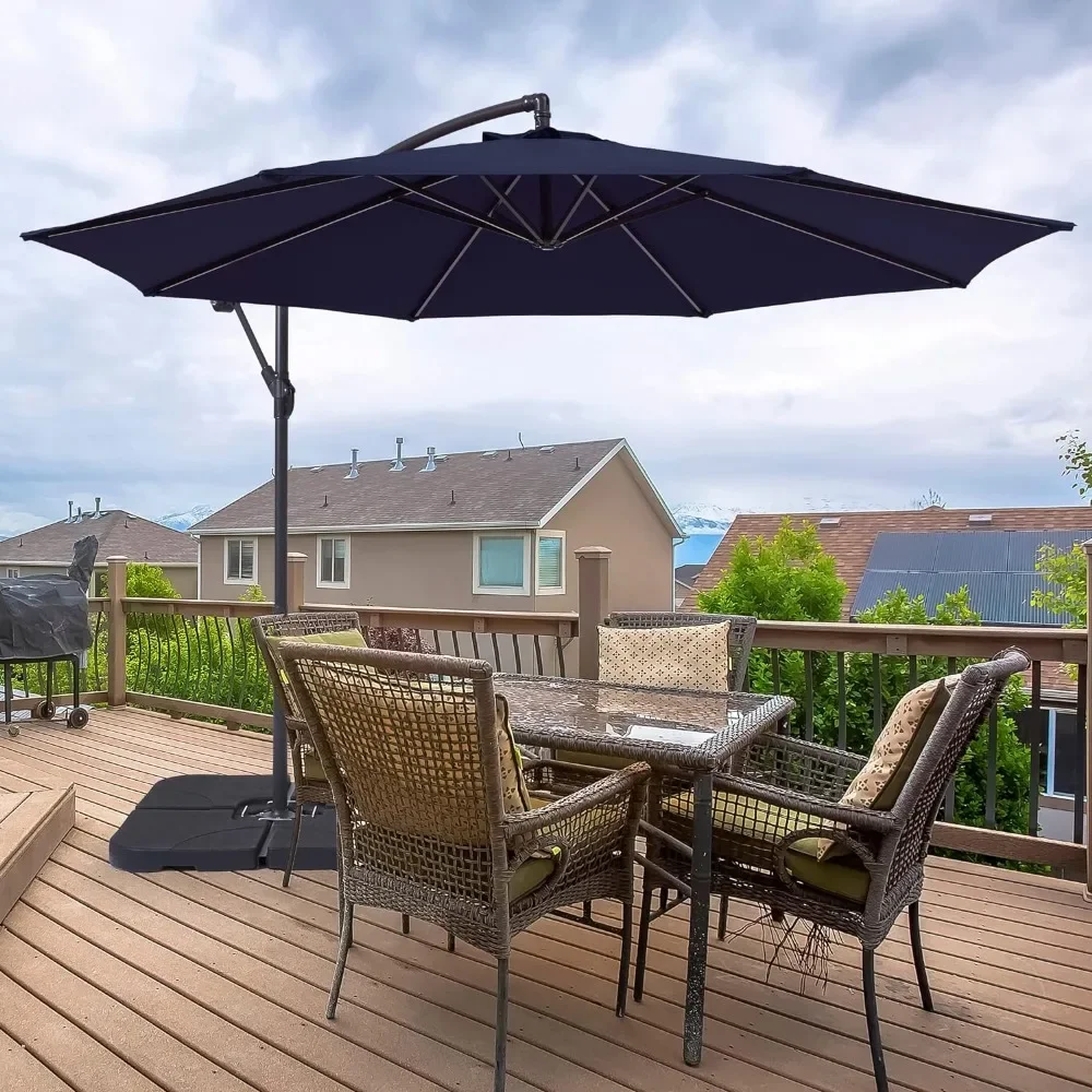 

Patio Offset Umbrella Outdoor Hanging Steel Deck Umbrella With a Crossed Base Umbrella for Poolside, Yard and Garden