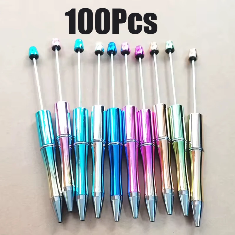 100Pcs Plastic Electroplated Bead Insert Pens 14.5cm Length DIY Craft Stationery