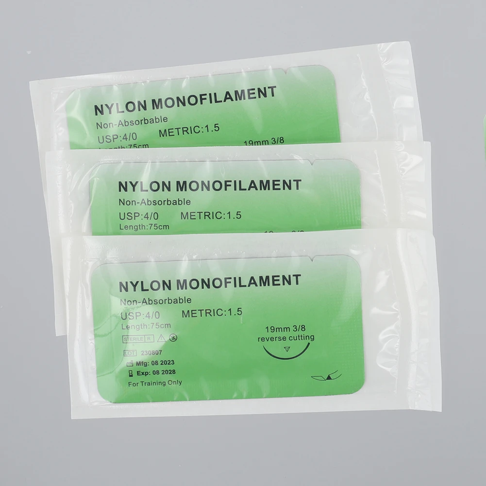 4/0 Monofilament Needle Suture Nylon Silk Surgical Simulation Suture Non-injured for Suture Teaching Exercises