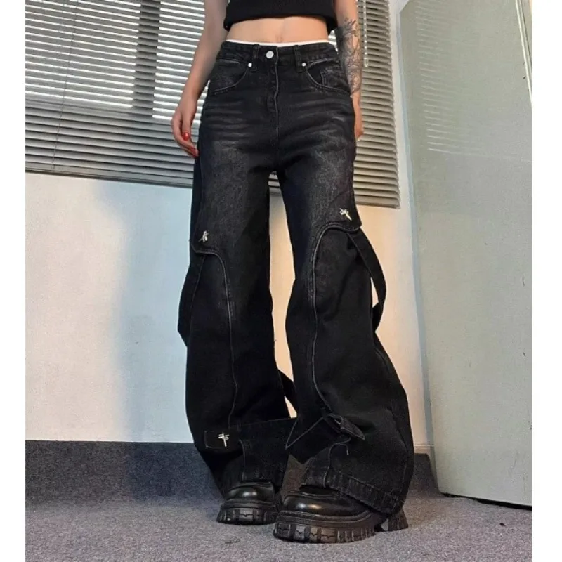 

Deeptown Vintage Wide Black Jeans Baggy Y2k Oversized Grunge Denim Pants Loose Harajuku Gothic Streetwear Trousers America Style