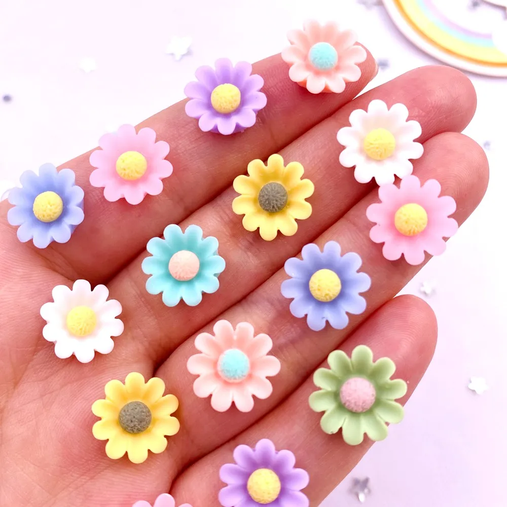 

Spring Color Sunflower 50Pcs 13mm Resin 3D Colorful Flower Gems Flatback Figurines Scrapbook Wedding Applique Home Decor Crafts