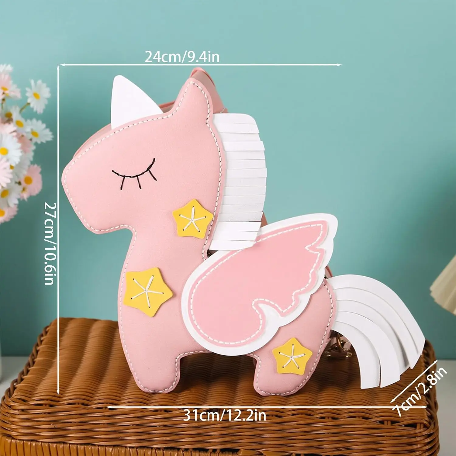 1Pc Pink Unicorn DIY Sewing Crossbody Bag Kit, faux leather handcraft set, full accessories gift box for little girls