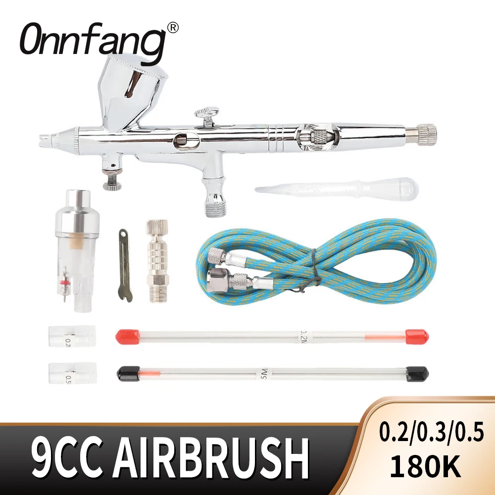 Onnfang 0.2-0.5mm Gravity Dual-action 9cc Airbrush Paint Nail Spray Gun set Makeup Paint Tattoo Face Art DIY Sparying Tool 180K