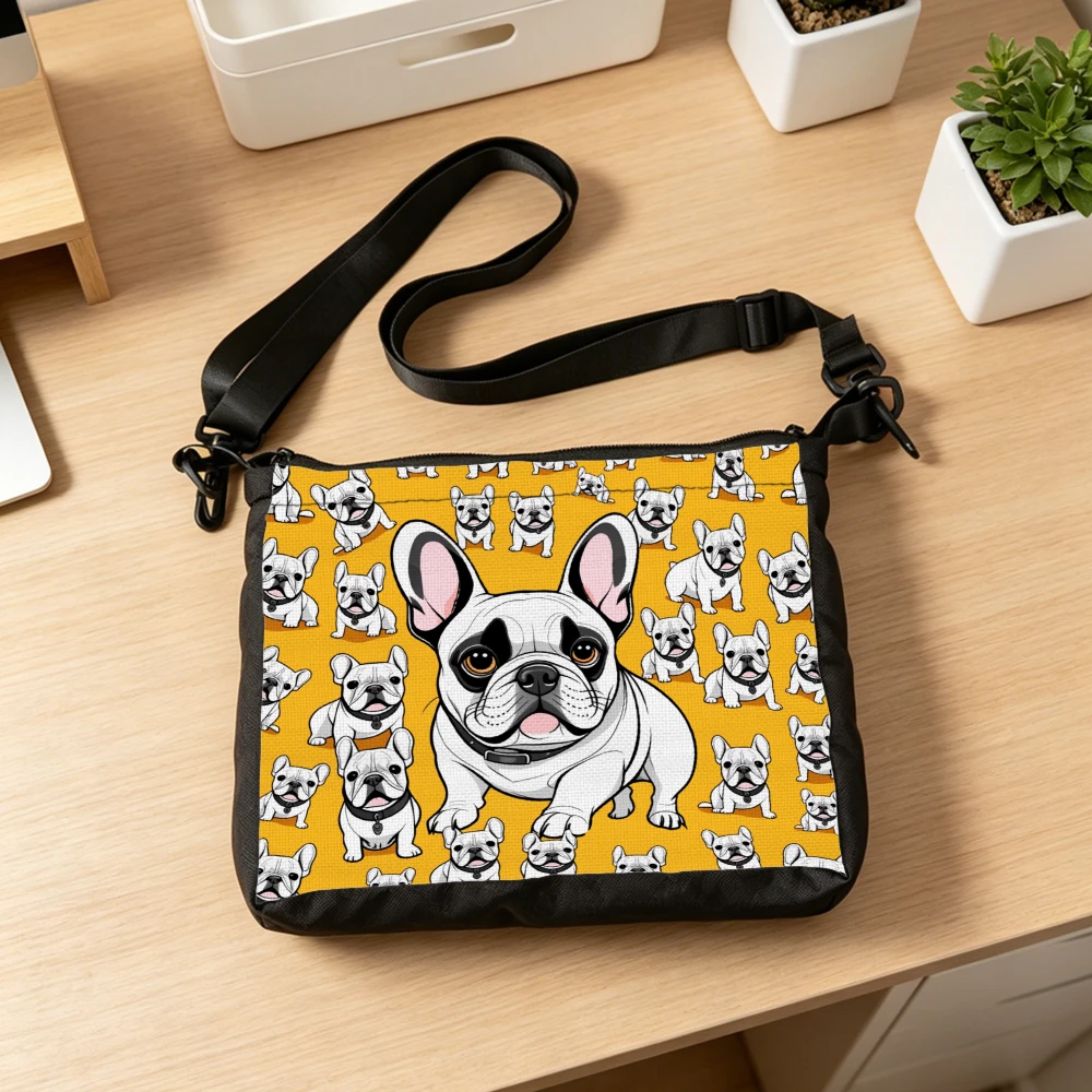 1pc French Bulldog Print Crossbody Bag Yellow Dog Pattern Shoulder Bag For Women Casual Daily Use Fashion Accessory For Shopping