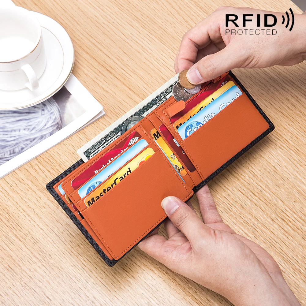 RFID Men's Wallet Genuine Leather Short Wallet Multi Card Change Position Cowhide Wallet Card Holder Card Wallet Coin Purse