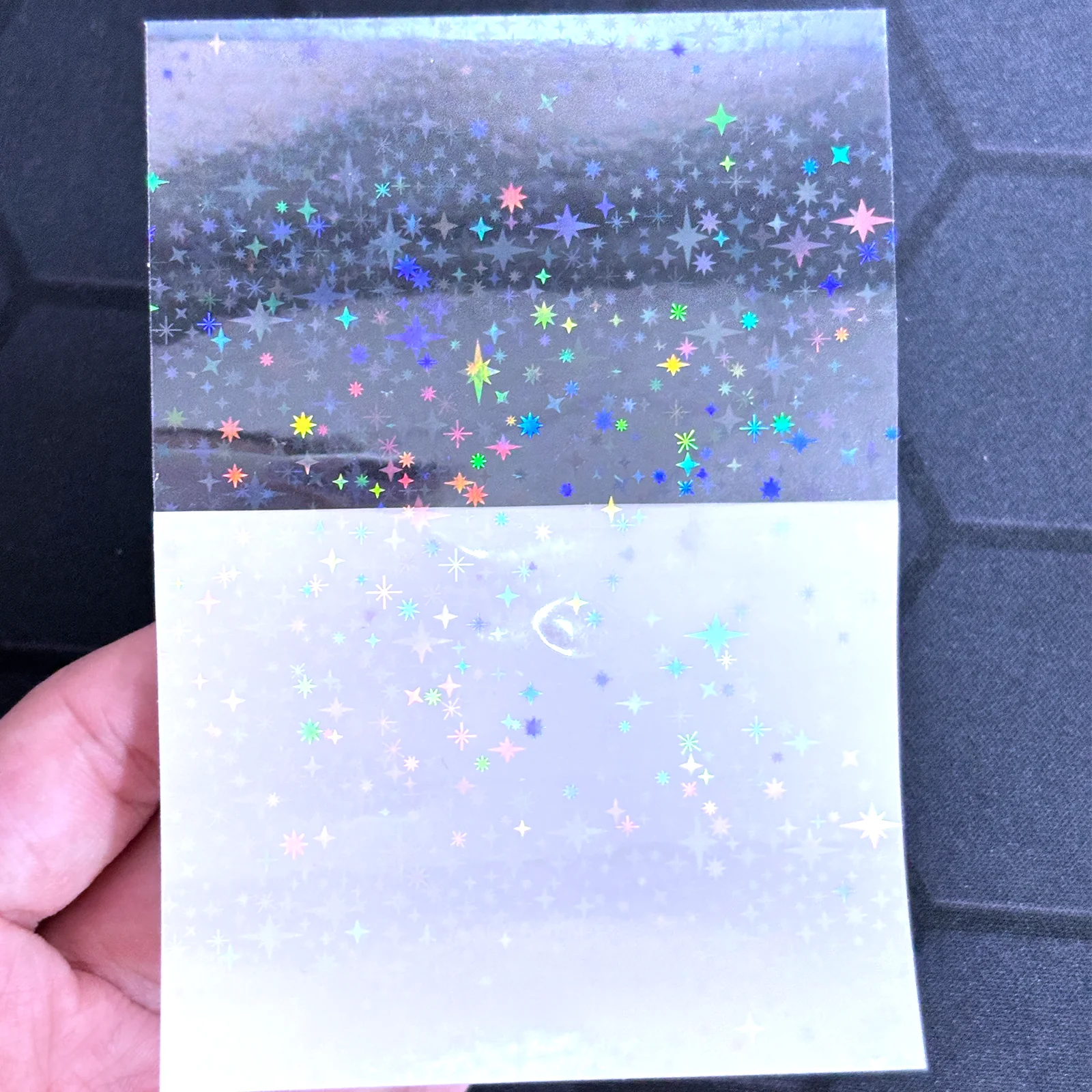 50 Sheets 4.1×2.9 Inch Star Holographic Vinyl Sticker, Clear Waterproof Sticker, Star Pattern Self-Adhesive Cold Laminating Film