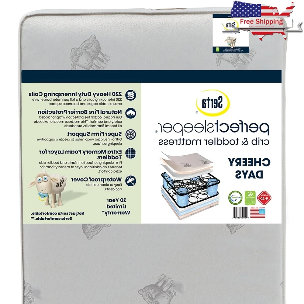 

Dual Sided Crib Toddler Mattress 220 Coils Memory Foam Waterproof Cover Firm Support Newborns and Toddlers