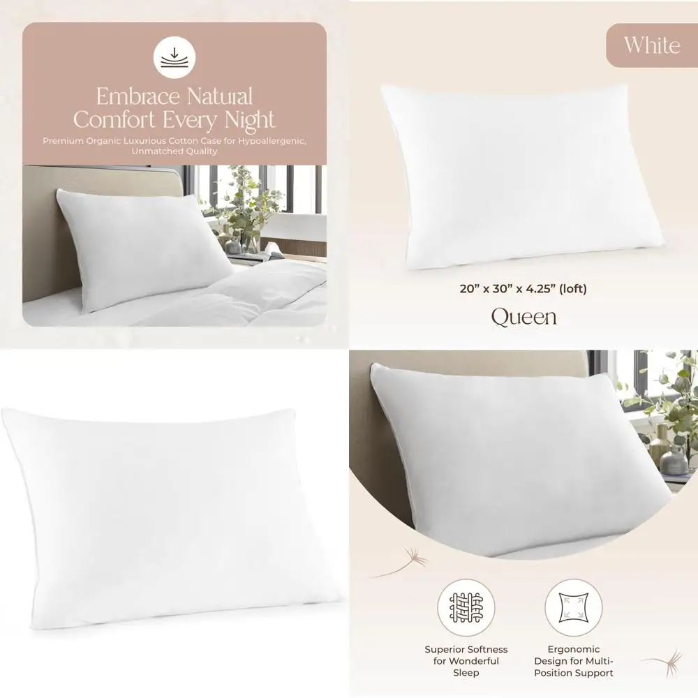 

Queen Size Down Alternative Pillow - Ergonomic Support for Back and Side Sleepers with Organic Casing and Lightweight Breathable