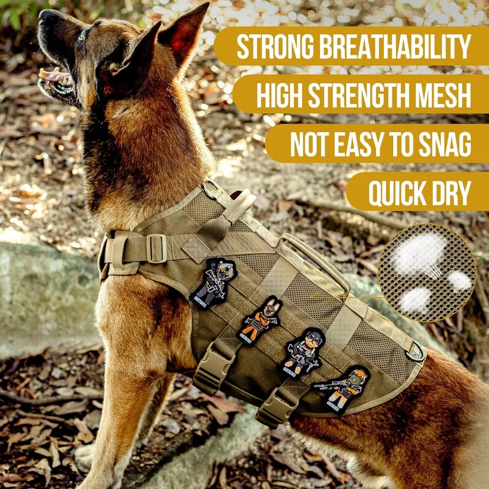Tactical Dog Harness No Pull, Mesh Military Vest with Handles for Medium Dogs, Breathable Molle Service Vest for Walking Hiking Training (M, Brown)