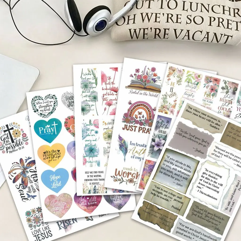 28 Sheets Fresh Floral Sticker Book Inspirational English Quote Pattern Waterproof PVC Stickers DIY Journal Cup Decor