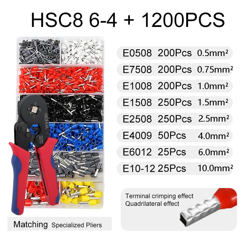 HSC8 6-4A Crimping Pliers Tubular Terminal Wire Ferrule Crimper Tools for Household Electrical Kit with Box Ferrule Pliers