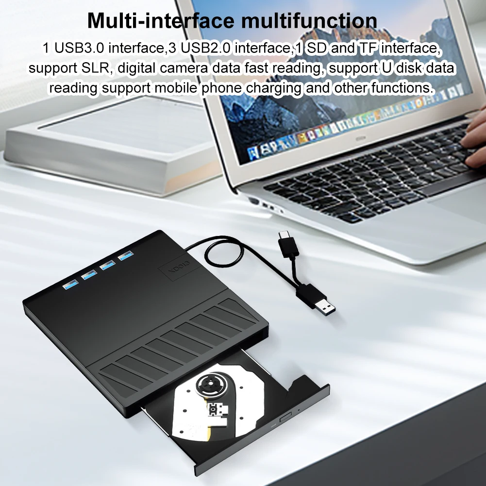 

7 in 1 USB 3.0 Type C External CD DVD RW Optical Drive w/ SD/TF Port DVD Player Burner Reader Slim Portable CD DVD Player for PC