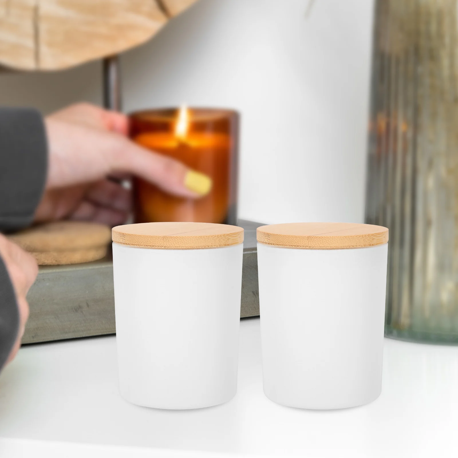 

4 set Empty Jars Glass Containers Bamboo Lids Diy Making Supplies Aromatherapy Home Decor Party Gift Ideas Glass