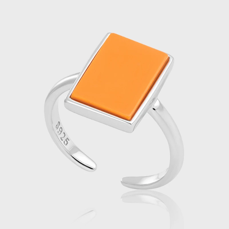 

Geometric Square Rings Inlaid Orange Turquoise for Women S925 Sterling Silver Ring Original Design Fashion Jewelry Party 929#