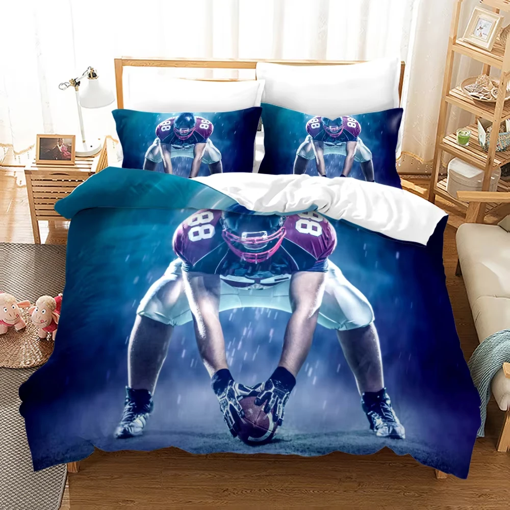 American Football Player Duvet Cover Twin King Size Athlete Rugby Player Comforter Cover Ball Sports Bedding Set for Boys Girls
