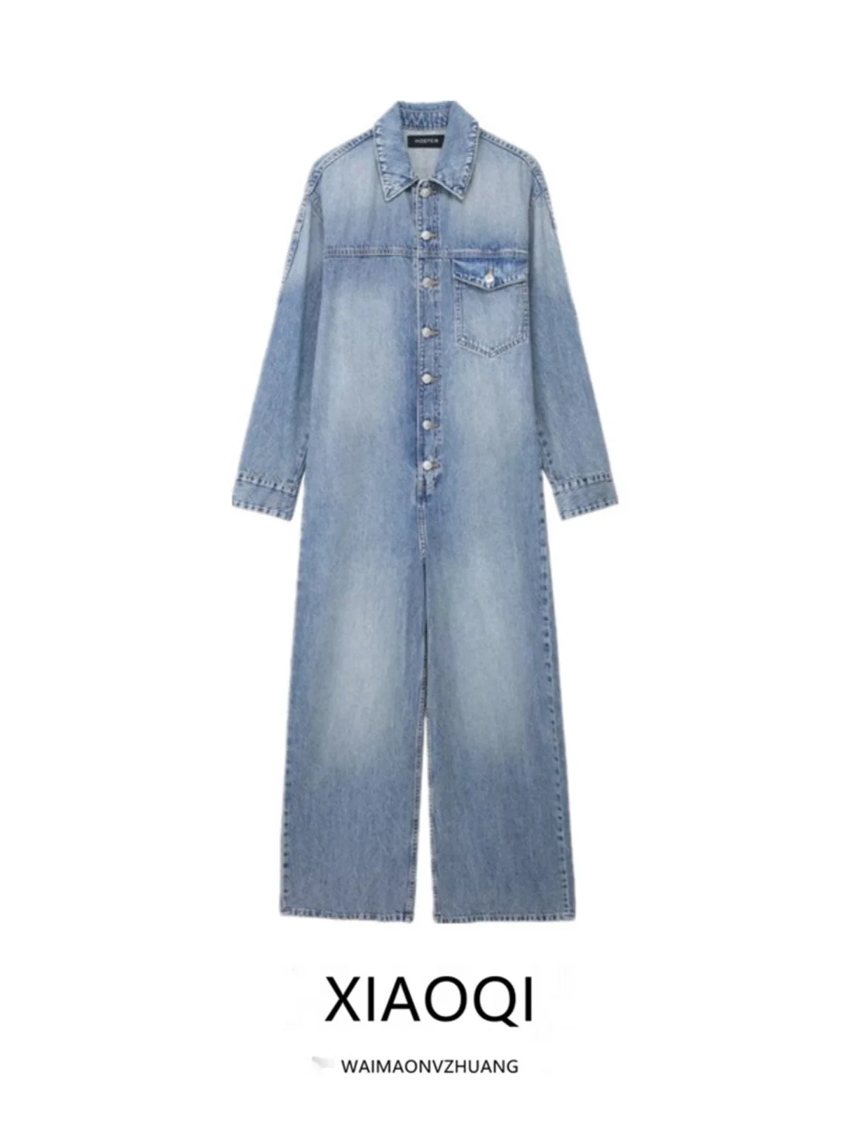 

Spring 2024 Women's Long Denim Onesie High Waist Wide Leg Pants Faion Design Sensation Piece Four Tee Six Five Two Ei...