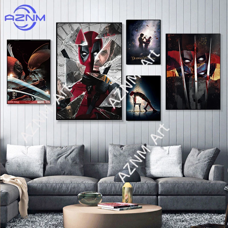 Marvel Deadpool Wolverine Wall Art Poster Avengers Kids Room Cartoon Canvas Painting Living Room Mural Home Decor Prints