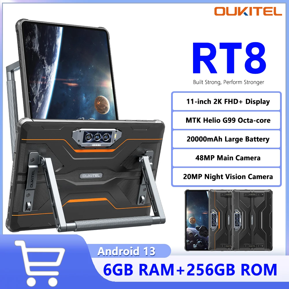 OUkitel RT8 Robustes Tablet 4G 11 Zoll 90 Hz Display Helio G99 20000 mAh Akku 33 W Schnellladung 6 GB + 256 GB 48 MP Kamera Android 13