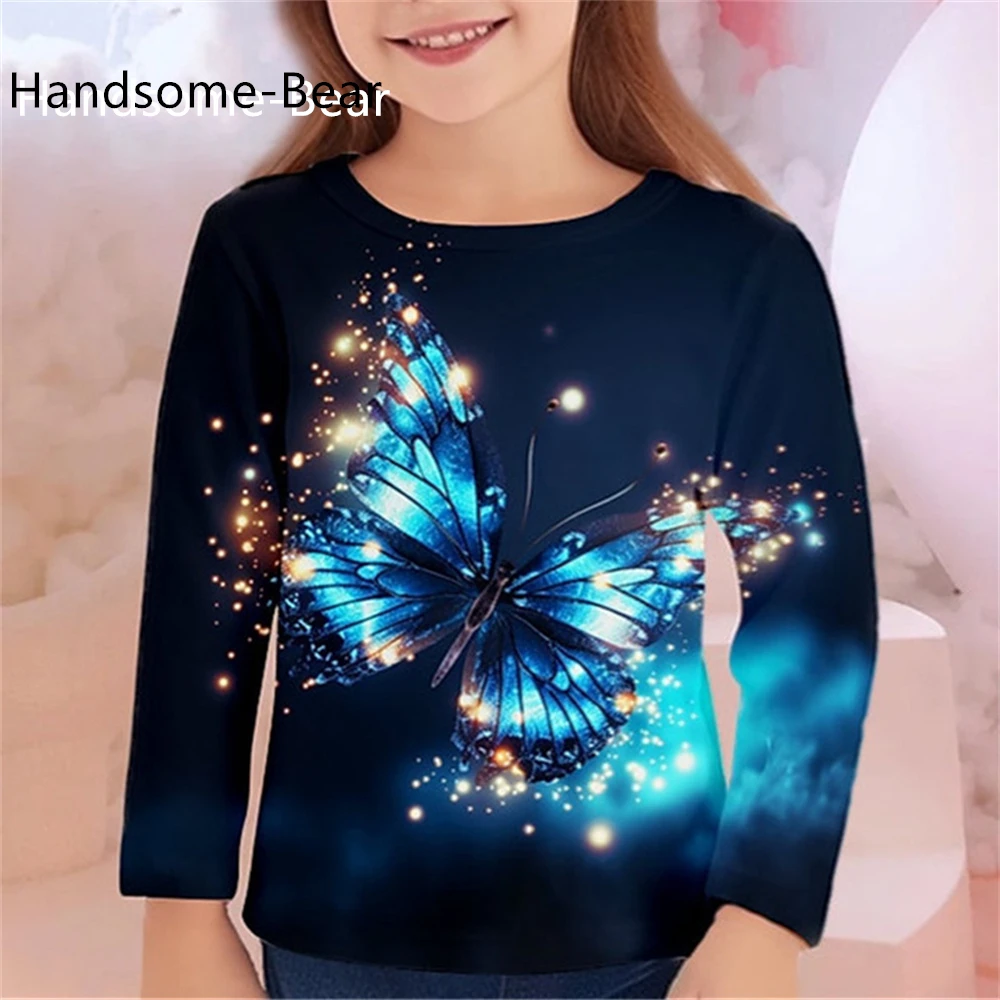 Children's T-Shirts Butterfly Girls T-Shirt for Girls Print T Shirts Crew Neck Girl Clothes 2 to 8 Years Tops Teen Girl Clothes