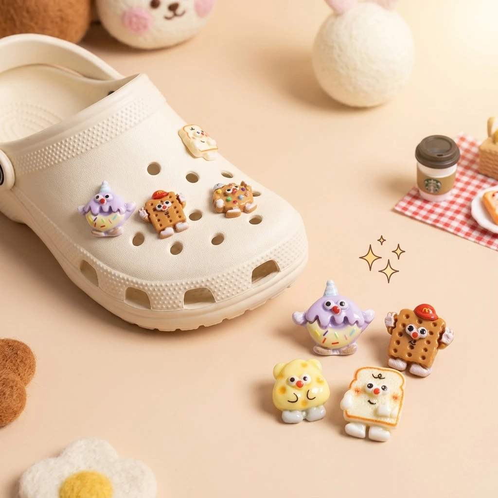 20-Pack Mixed Hand & Foot Cookie Cheese People Resin Shoe Charmsfor Sandals & Beach Bags