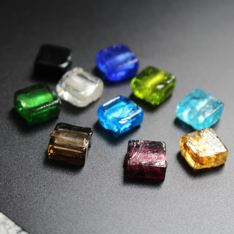 12mm Glass Square Beads Lampwork Bead Silver Foil Multi-Color for Jewelry Bracelet Making DIY Materials Supplies Red Black Mix