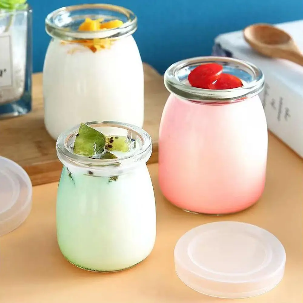 1Pcs Storage Cup​s Pudding Jars Wishing Bottle 100ML 150ML 200ML Glass Bottle High Temperature Resistant with Lid