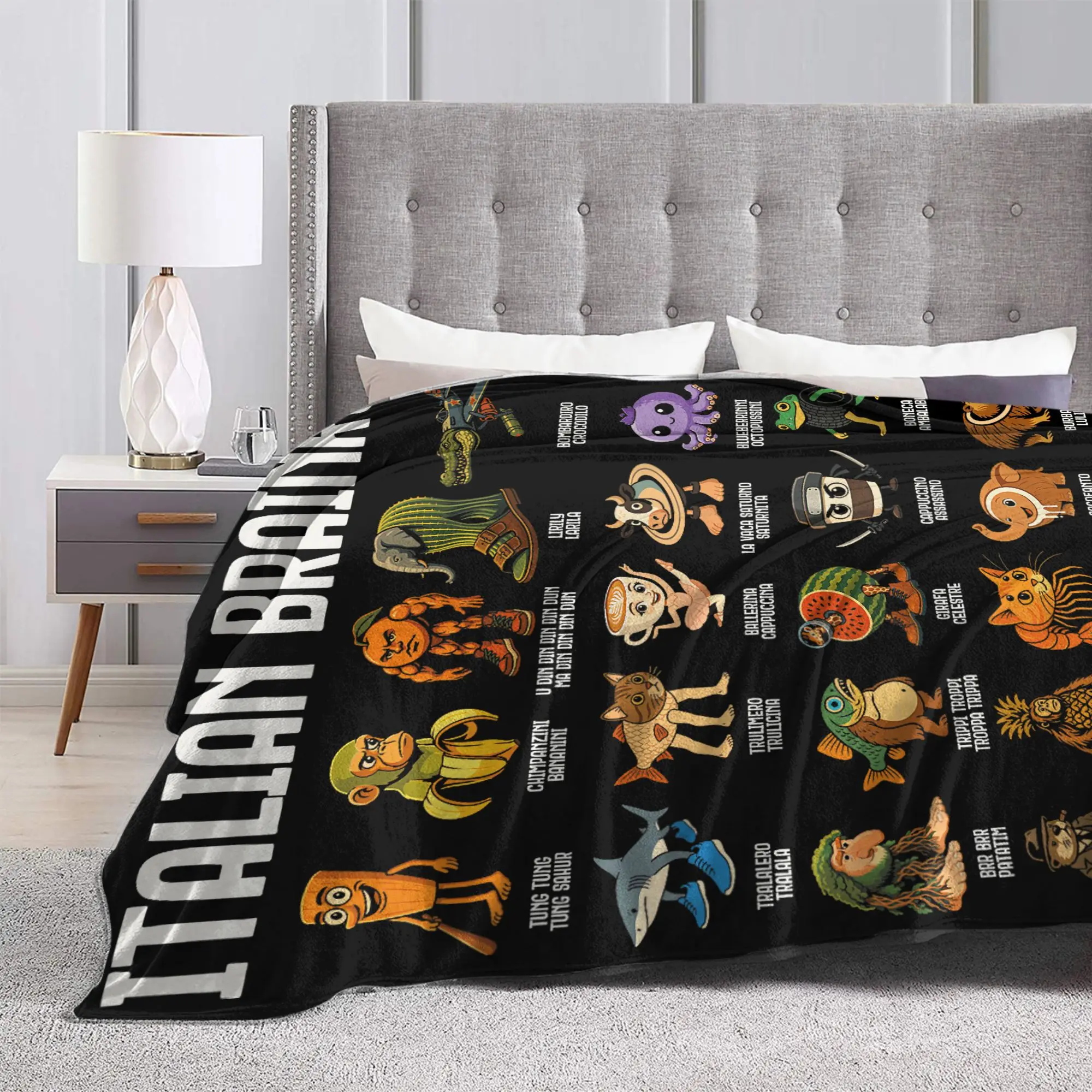 بطانية بتصميم Brainrot الإيطالية الفاخرة قابلة للتنفس ومريحة طوال العام تستخدم فكرة هدية مطبوعة بطانية فائقة النعومة لديكور المنزل #4