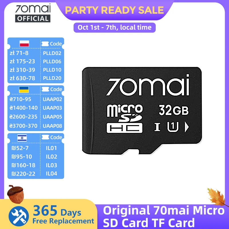 Original 70mai Micro SD Card TF Card UHS-3 Level for 70mai T800 X800 A810 A510 A800SE A800S A500S A200 70mai Memory Card