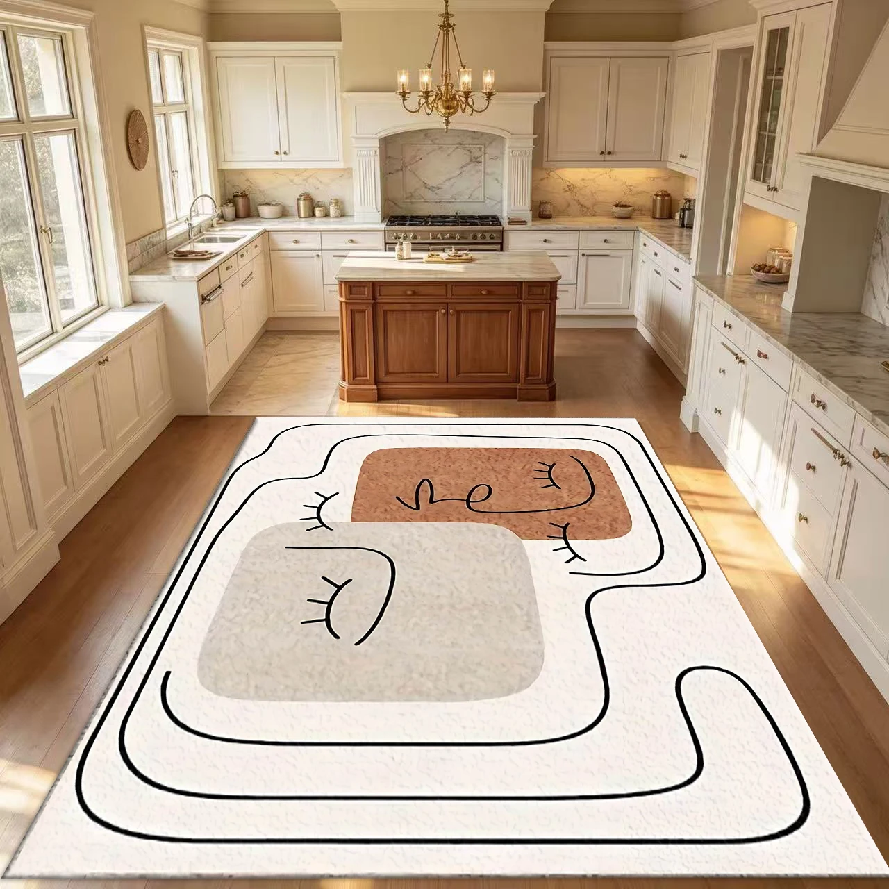 Bohemian Style Abstract Line Art Carpet Floor Decoration Minimalist Aesthetic Non-Slip Carpet Suitable for Living Room Bedroom Home Interior Decoration
